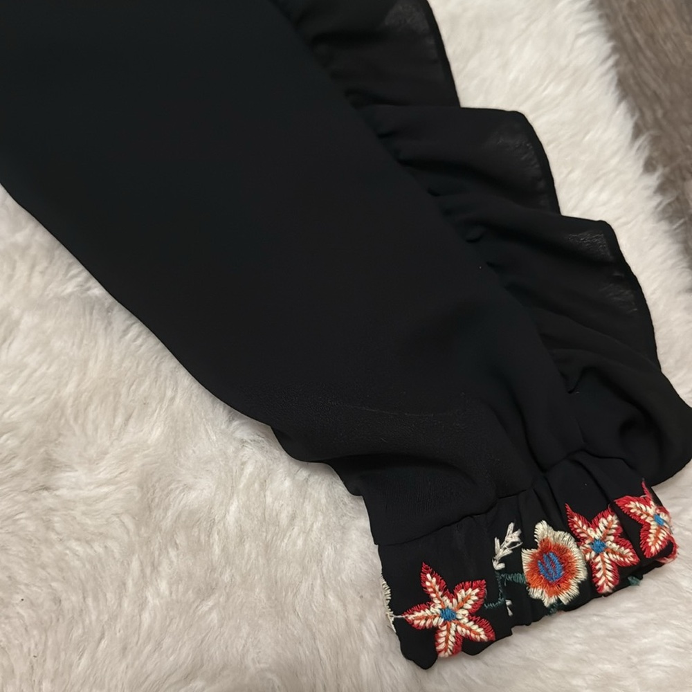 ZARA TRAFALUC Floral Embroidered Frill Black Jacket ~ Like New - Picture 10 of 12